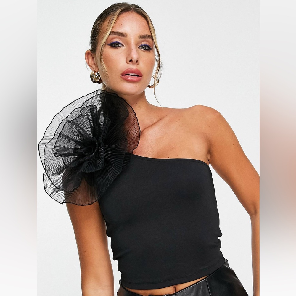 One Shoulder top with corsage detail